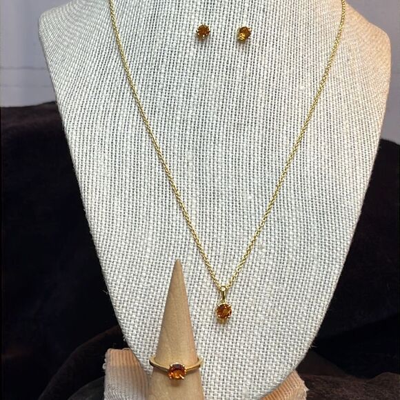 Premium Santa Ana Madeira Citrine Jewelry Set 18kyg/ Sterling Silver - Picture 1 of 11